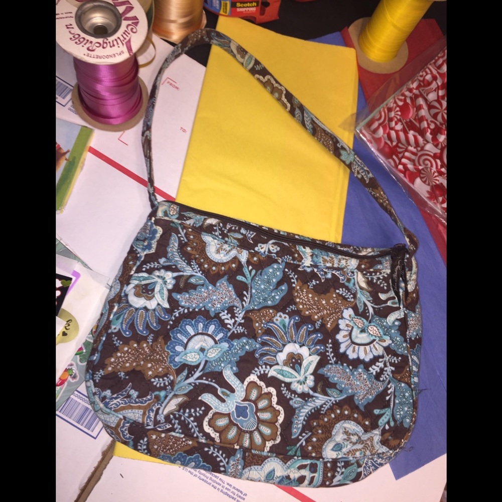 Vera Bradley’s Hobo/ Blue Floral On Brown Retired - Picture 2 of 8